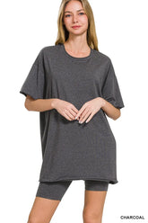 Zenana Cotton Round Neck Top & Biker Shorts OutfitFlow